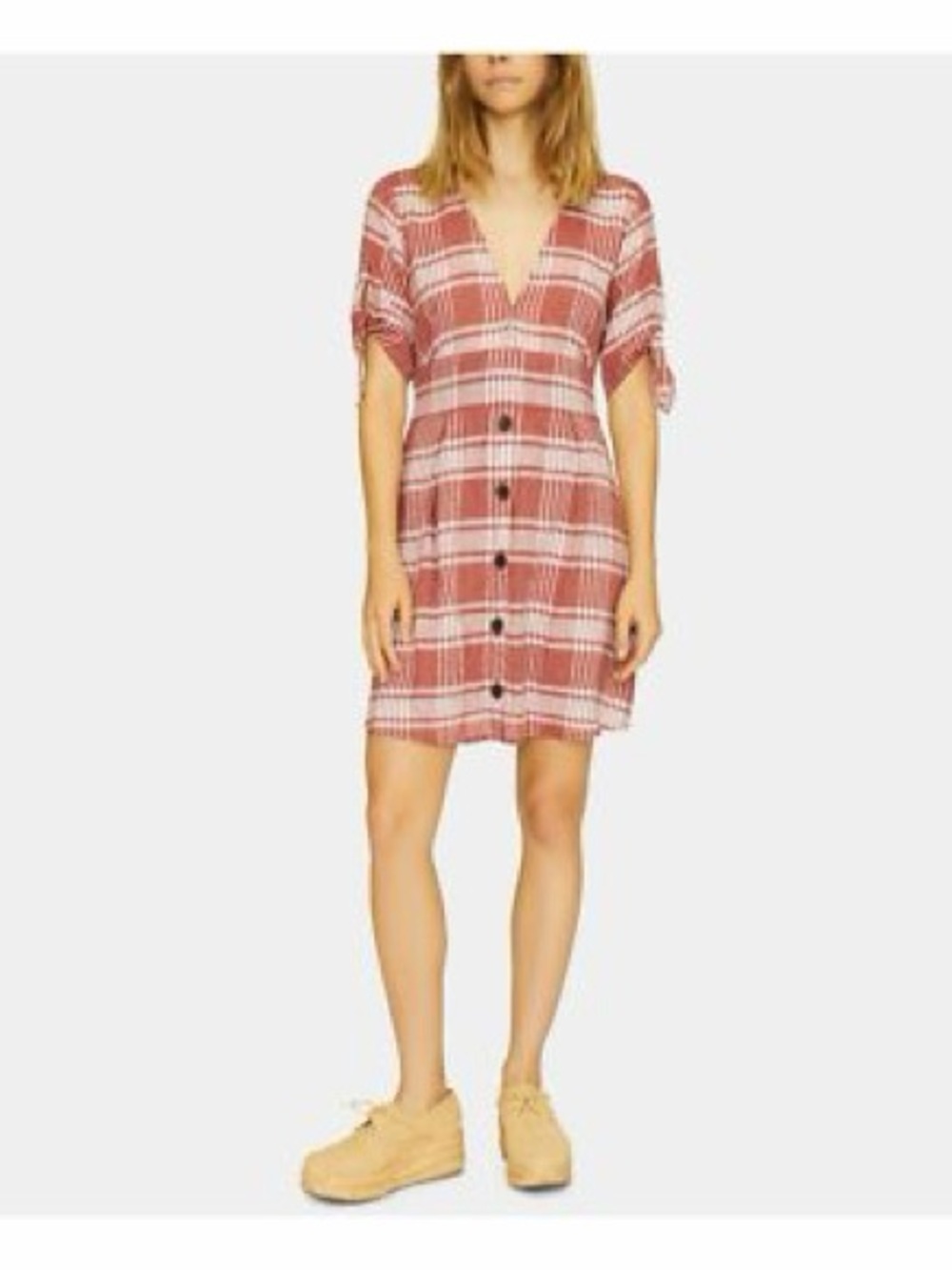 Sanctuary Women’s Terracotta Striped Casual Linen Blend Mini Dress Size 6